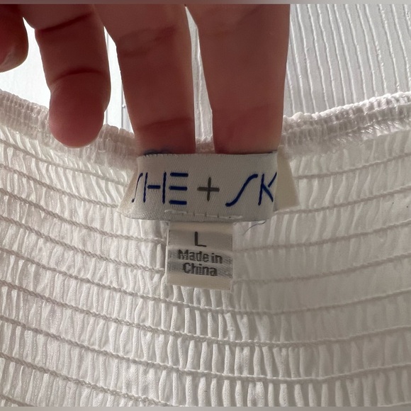 White Smocked Tiered Puff Sleeve Dress - Picture 4 of 6